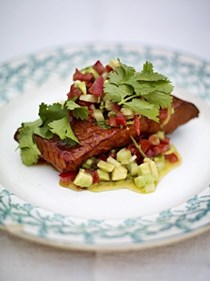 Hot smoked salmon with an amazing chilli salsa