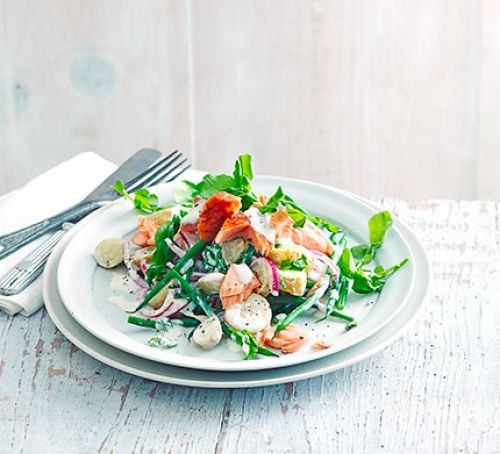 Hot smoked salmon with new potatoes & watercress