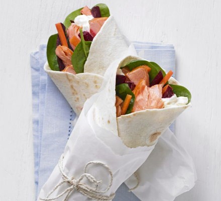 Hot smoked salmon wrap