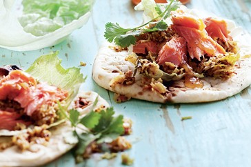Hot-smoked salmon wraps