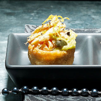 Hot-smoked trout and avocado croustades