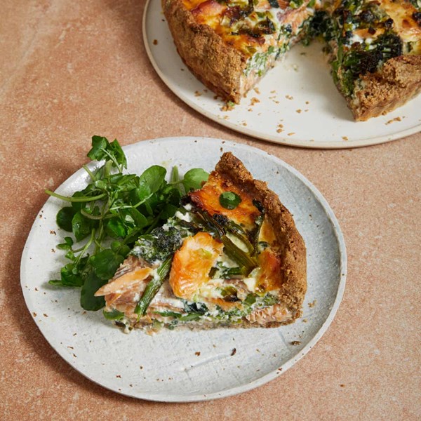 Hot smoked trout and broccoli tart