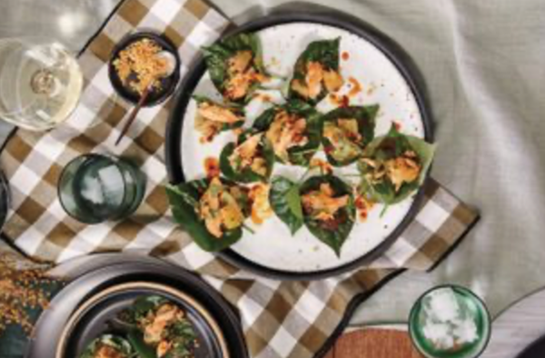 Hot smoked trout and pomelo betel leaves [Merrick and Georgie Watts]
