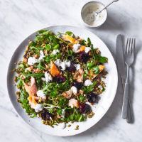Hot smoked trout and roasted cherry salad