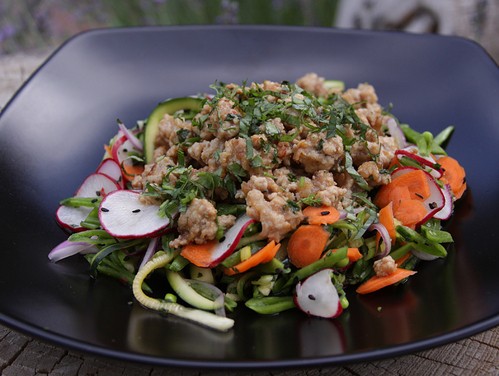 Hot sour salty sweet minted pork salad