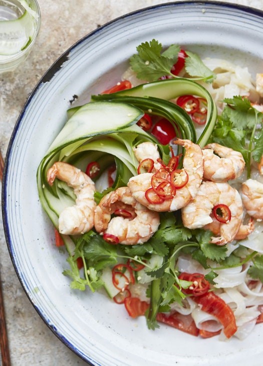 Hot spicy shrimp meet cool cucumber salad