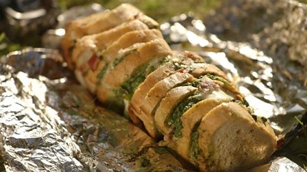 Hot tinned Serrano, mozzarella and rocket pesto sandwich 