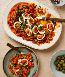 Houria with eggs and coriander salsa
