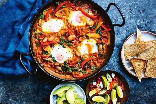 Huevos rancheros with beans