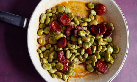 Hugh Fearnley-Whittingstall's baby broad beans with chorizo