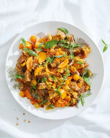 Hugh's Sungold and saffron panzanella