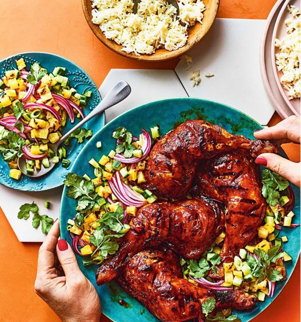 Huli-huli chicken with grilled pineapple salsa