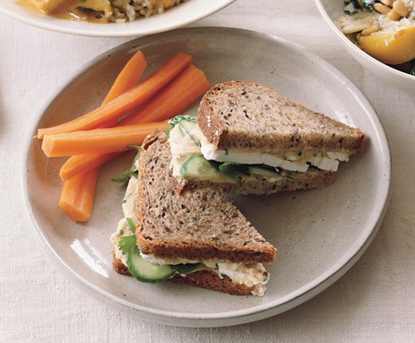 Hummus and feta sandwiches on whole grain bread