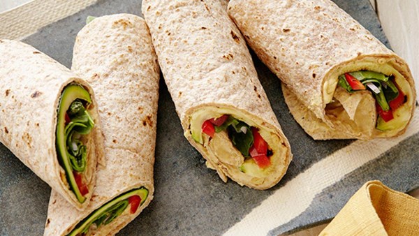Hummus and grilled vegetable wrap