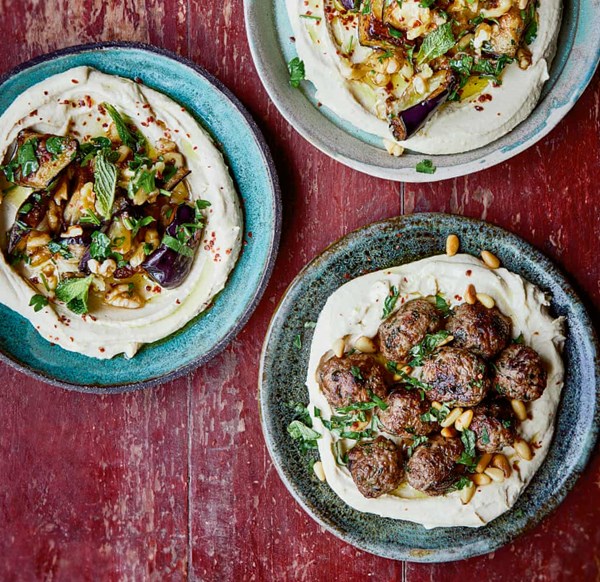 Hummus two ways: kofta & aubergine