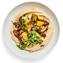 Hummus with spiced summer squash and lamb