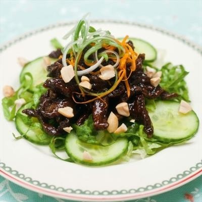Hunan-style crispy chilli beef with dried chillies and peanuts