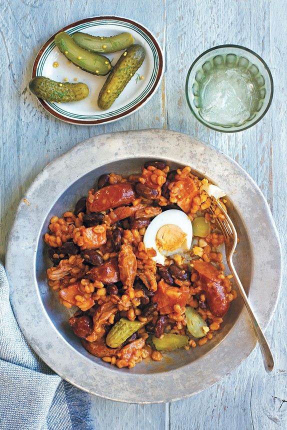 Hungarian red bean hotpot with smoked ham and barley