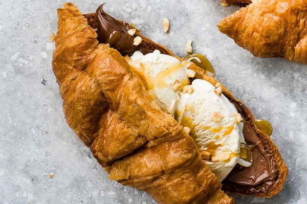 Ice cream and Nutella croissant sandwich