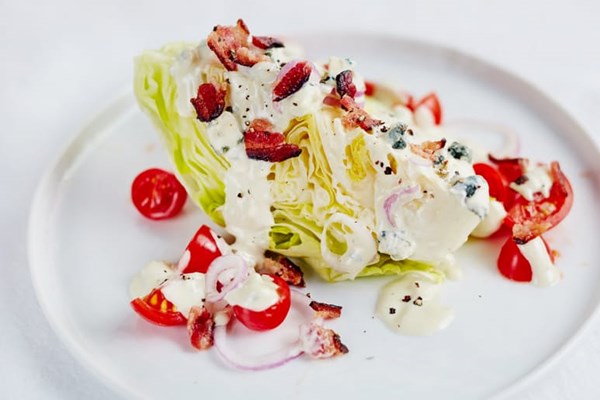 Iceberg wedge salad with homemade blue cheese dressing