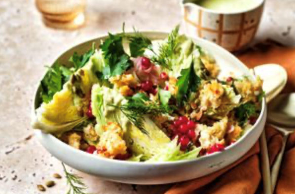 Iceberg wedge salad with pickled eschalots and smoky eggplant ranch