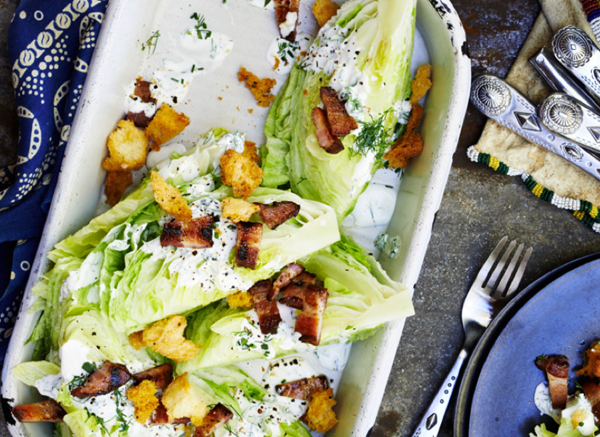 Iceberg wedges with grilled bacon and croutons