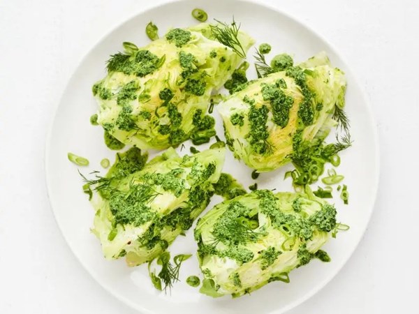 Iceberg wedges with herbed tahini dressing
