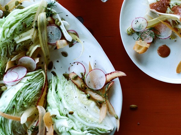 Iceberg wedges with roasted tomato dressing