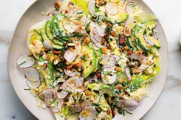 Iceberg wedges with smoky aubergine cream