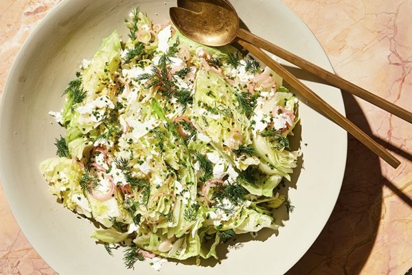 Iceberg with dried oregano dressing and creamy sheep's milk cheese