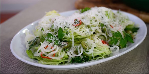 Iceberg with pecorino, crushed olives, and pickled chile