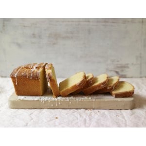Iced almond-lemon loaf cake