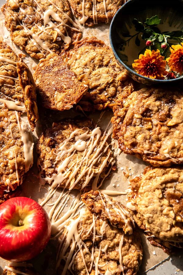 Iced apple cider caramel oatmeal cookies