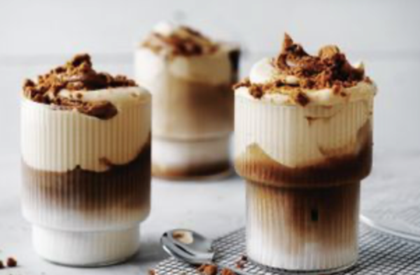 Iced coffee with whipped Biscoff cream