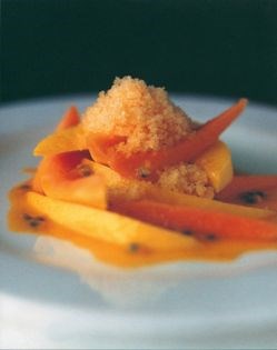 Iced melon with mango, papaya and passion fruit