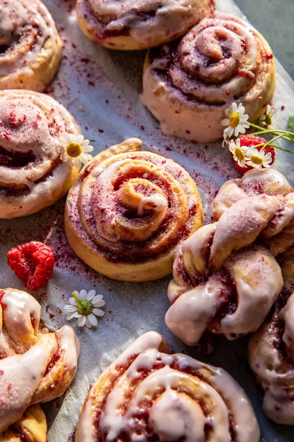 Iced raspberry honey sweet rolls