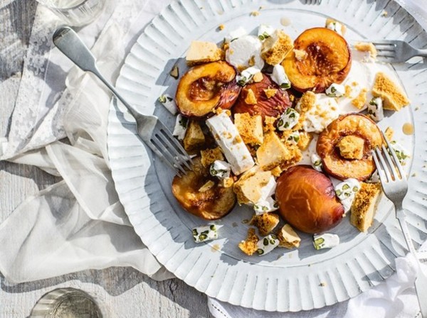 Iced yogurt with mead-baked peach from 'Paris Pastry Club' (Bake the Book)