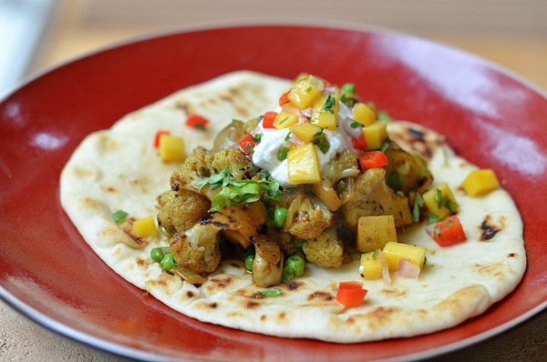 Indian burritos with curried cauliflower