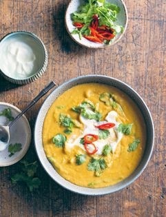 Indian curried yellow split pea and coconut soup