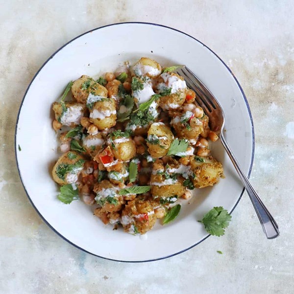 Indian-inspired new potato and chickpea salad