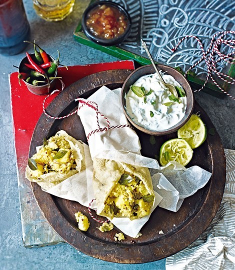 Indian masala dosas with spiced coconut potatoes