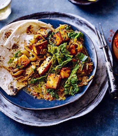 Indian paneer and cabbage curry