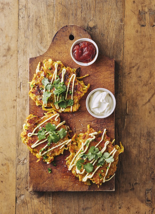 Indian spiced cabbage and kūmara fritters