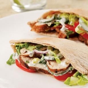 Indian-spiced chicken pitas