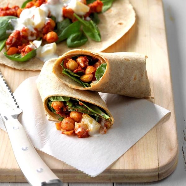 Indian spiced chickpea wraps
