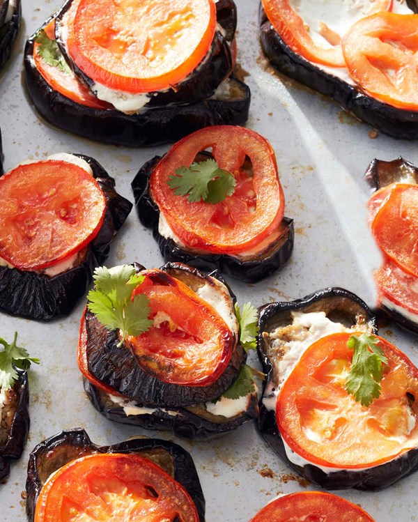 Indian-spiced eggplant stacks