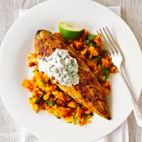 Indian-spiced mackerel with carrot mash
