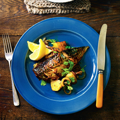 Indian-spiced mackerel with cumin potatoes