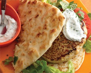 Indian-spiced patties with yogurt sauce