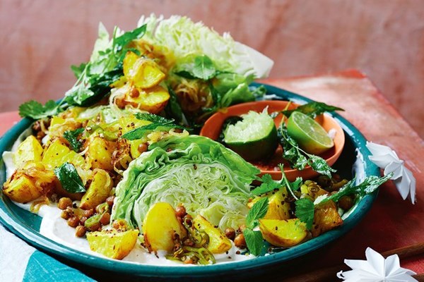 Indian spiced potato and iceberg salad with yoghurt